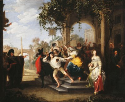 De gelijkenis van de verloren zoon - De verloren zoon weggejaagd door de hoeren door Hieronymus Janssens