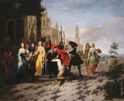 De gelijkenis van de verloren zoon - De verloren zoon keert terug naar huis door Hieronymus Janssens