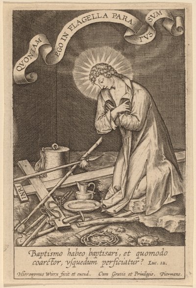 Baptismo habeo baptisari ... door Hieronymus Wierix