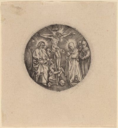 De Kruisiging genaamd de Zwaardknop van Maximiliaan door Hieronymus Wierix and Antonie Wierix after Albrecht Dürer