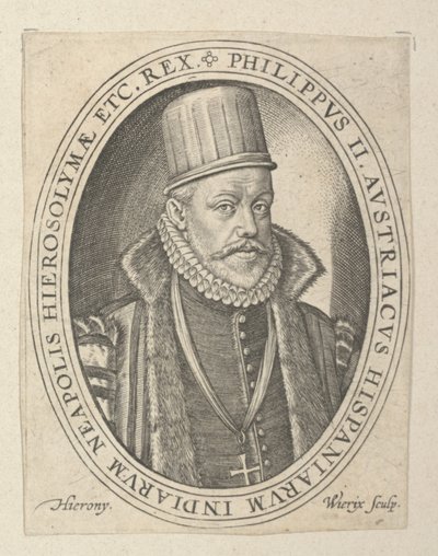 Phillip II van Spanje, laat 16e-begin 17e eeuw (gravure) door Hieronymus or Jerome Wierix