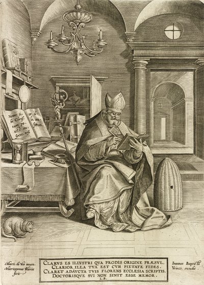 Sint Ambrosius, uit de serie De vier vaders van de kerk, uitgegeven 1586 door Hieronymus or Jerome Wierix