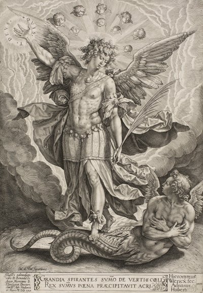 Sint Michaël die de draak overwint door Hieronymus or Jerome Wierix