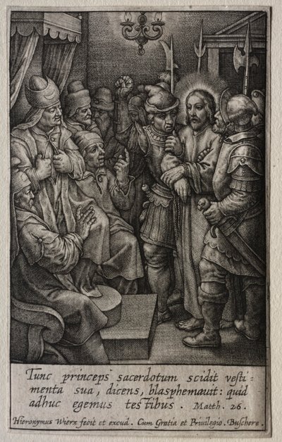 De Passie: Christus voor de Hogepriester door Hieronymus or Jerome Wierix