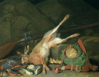 Stilleven van een haas met jachtuitrusting door Hieronymus the Elder Galle