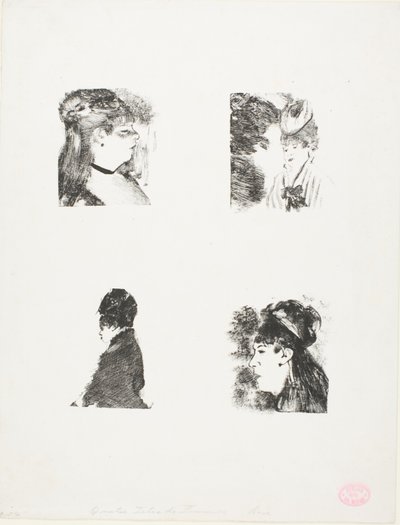 Vier vrouwenhoofden door Hilaire Germain Edgar Degas
