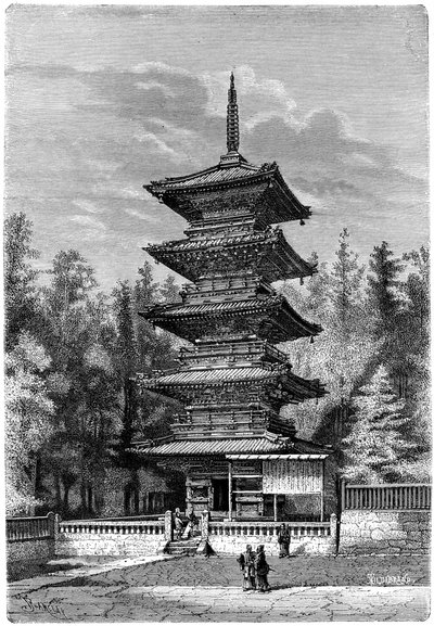 Boeddhistische tempel, Nikko, Japan, 1895 door Hildibrand
