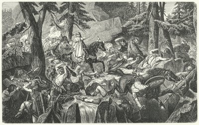 Karel de Grote steekt de Alpen over, 773 (gravure) door Hippolyte Delaroche
