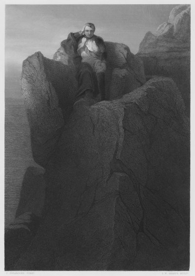 De Rots bij St Helena, uit het schilderij in de Koninklijke Collectie (gravure) door Hippolyte Delaroche