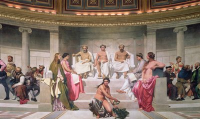 Hemicycle: Kunstenaars van alle leeftijden, detail van Ictinus, Apelles en Phidias door Hippolyte Delaroche