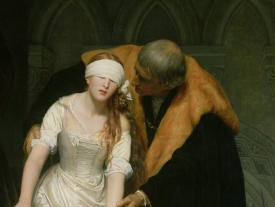 De executie van Lady Jane Grey, 1833 (detail) door Hippolyte Delaroche