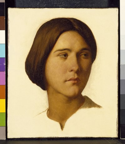 Hoofd van een Jonge Vrouw die naar Links Kijkt, 19e eeuw door Hippolyte Flandrin