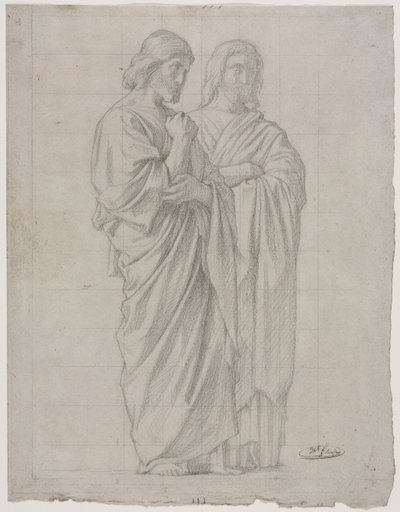 Twee staande figuren (studie voor het linker gedeelte van De missie van de apostelen) door Hippolyte Jean Flandrin