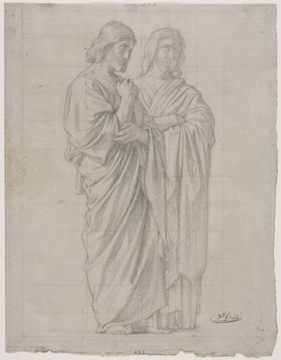 Twee staande figuren studie voor het linker gedeelte van De missie van de apostelen door Hippolyte Jean Flandrin