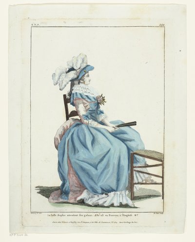 Gallerie des Modes et Costumes Français 1787, TTT.388: La belle Sophie wachtend... door Hippolyte Le Bas