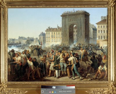Slag bij de poort Saint Denis 28 juli 1830. Parijse opstand tijdens de revolutie van 1830 of Trois Glorieuses door Hippolyte Lecomte