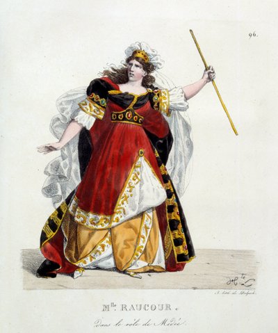 Franse actrice Mademoiselle Raucourt (overleden 1815) in de rol van Medee in de Comedie Francaise door Hippolyte Lecomte