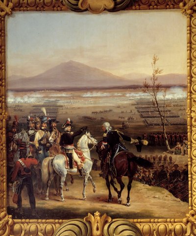 De oversteek van de Tagliamento voor Valvasone geleid door Bonaparte op 16 maart 1797: het Italiaanse platteland van 1796-1797: de oversteek van de Tagliamento rivier waaraan maarschalk Jean Mathieu Philibert Serurier (1742-1819) deelnam in Napoleon Bon door Hippolyte Lecomte