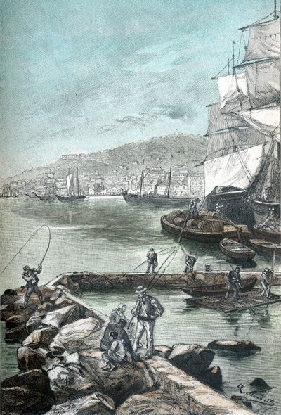 Illustratie in chromotypografie voor "Clovis Dardentor" door Jules Verne, gravure door L. Benett voor de Hetzel editie 1896 (gravure) door Hippolyte Leon Benett