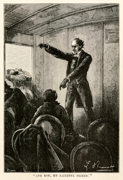 En jij, mijn trouwe vriend., uit De Reis om de Wereld in Tachtig Dagen door Jules Verne (1828-1905) gegraveerd door Louis, 1873 door Hippolyte Leon after Benett