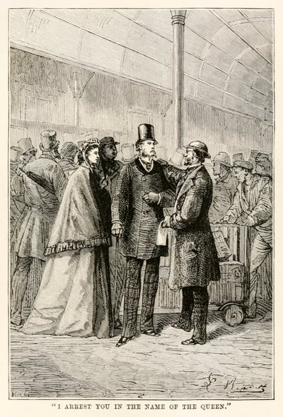 Ik arresteer je in naam van de Koningin, uit De Reis om de Wereld in Tachtig Dagen door Jules Verne (1828-1905), 1873 door Hippolyte Leon after Benett