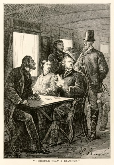 Ik zou een ruit spelen, uit De Reis om de Wereld in Tachtig Dagen door Jules Verne (1828-1905) gegraveerd door Adolphe François Pannemaker (1822-1900), 1873 door Hippolyte Leon after Benett