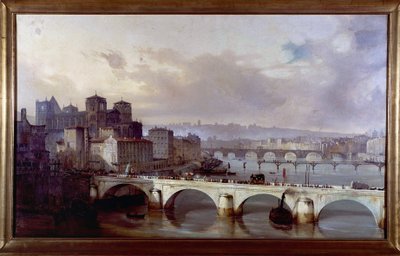 Processie die de brug van het Aartsbisdom in Lyon passeert - schilderij door Hyppolyte Leymarie, circa 1835-1840, Gadagne Museum in Lyon. door Hippolyte Leymarie