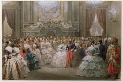 Koningin Victoria (1819-1901) en Prins Albert (1819-61) bij een galadiner gegeven door Napoleon III en Eugenie, 1853 door Hippolyte Louis Pauquet