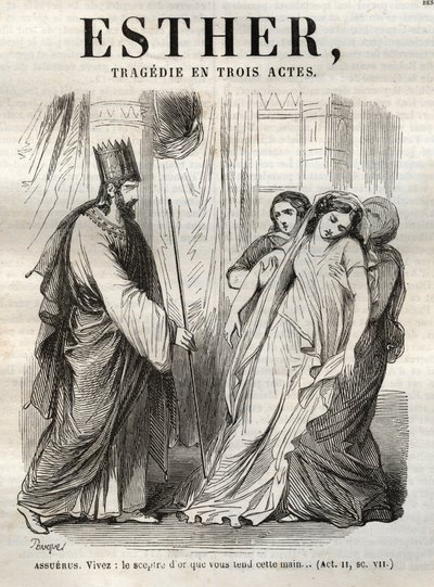 Scène uit Esther, tragedie van Jean Racine - gravure in 
