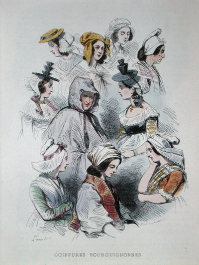 Hoofdtooien van Bourgondische boeren, uit het boek 