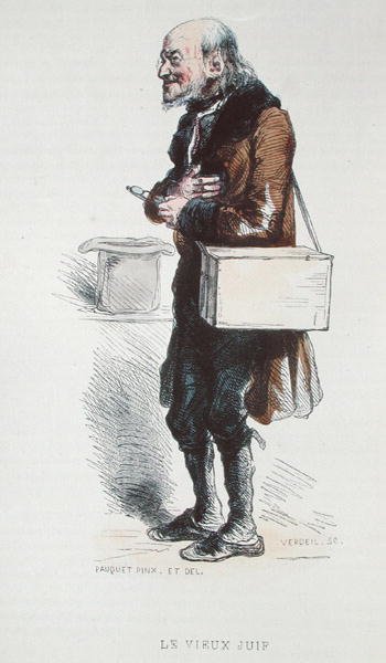 De Oude Jood, illustratie uit Les Francais Par Eux-Memes, uitgegeven door L. Curmer in Parijs door Hippolyte Louis and Polydore Pauquet