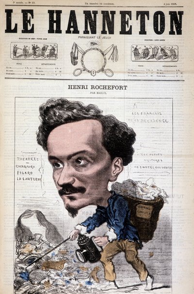 Cartoon door Henri Rochefort (1831-1913), Franse journalist, schrijver en politicus. In Le Hanneton, 4 juni door Hippolyte Mailly