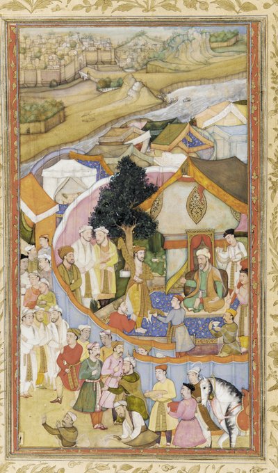 Daud ontvangt een erekleed van Munim Khan, illustratie uit de Akbarnama, ca. 1604 door Hiranand