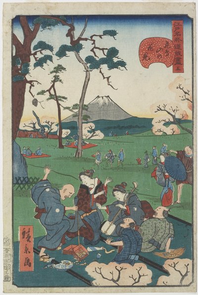 Nr.5, Kersenbloesem kijken op Asuka Hill door Hirokage Utagawa