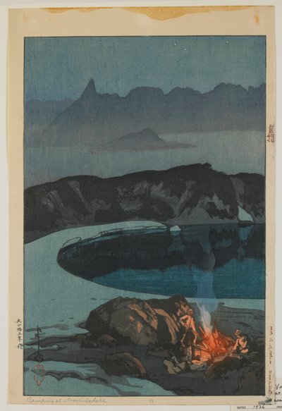 Kamperen bij Washiha, uit de serie, Twaalf Scènes in de Japanse Alpen, Taisho-periode door Hiroshi Yoshida