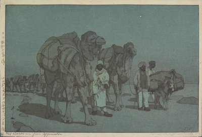 Karavaan uit Afghanistan op een maanverlichte nacht door Hiroshi Yoshida
