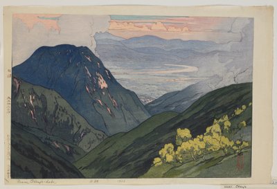 Vanuit Daitenjodake, uit de serie, Twaalf Scènes in de Japanse Alpen, Taisho-periode door Hiroshi Yoshida
