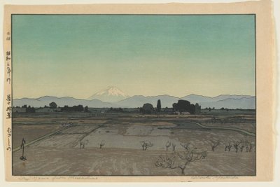 Fuji vanuit Musashino, uit de serie, Tien Zichten op de Fuji, Showa tijdperk door Hiroshi Yoshida