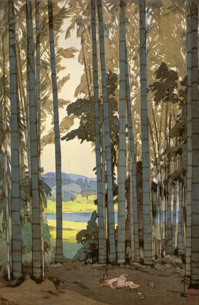 Kippen in het bamboebos door Hiroshi Yoshida