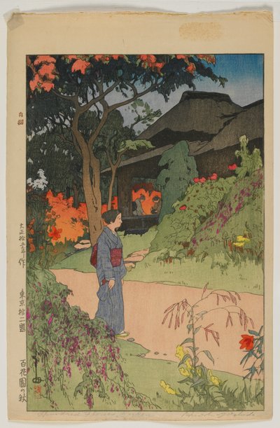 Honderd Bloementuin (Hyakkaen), uit de serie, Twaalf scènes van Tokio, Taisho-periode door Hiroshi Yoshida