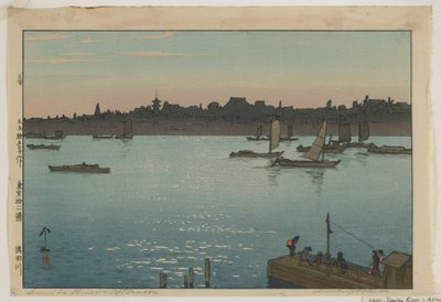 Sumida-rivier - Middag, uit de serie, Twaalf scènes van Tokio, Taisho-periode door Hiroshi Yoshida