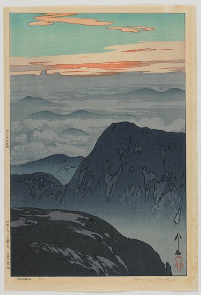 Zonsopgang bij Eboshidake, uit de serie Twaalf Scènes in de Japanse Alpen, Taisho-periode door Hiroshi Yoshida