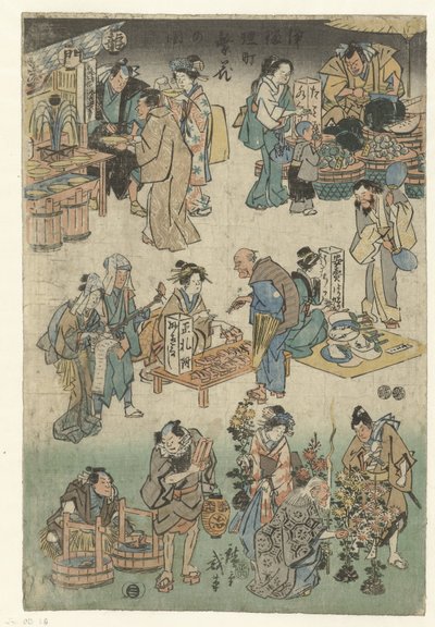 Avondmarkt in de Joruri straat door Hiroshige (I) , Utagawa