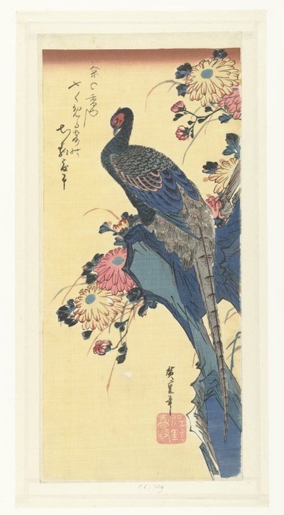 Fazant en chrysanten door Hiroshige (I) , Utagawa