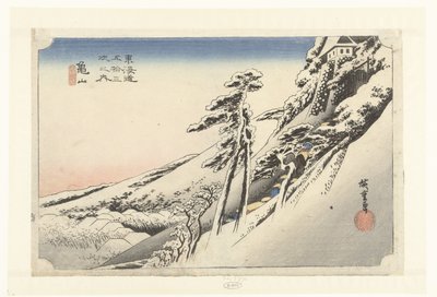 Kameyama, een opklaring na sneeuwval door Hiroshige (I) , Utagawa