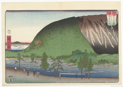 Olifantenberg in de provincie Sanuki Sanuki, Zozusan (titel op object) Krachtmetingen tussen berg en zee (serie titel) Sankai mitate sumo (serie titel op object) door Hiroshige (I) , Utagawa