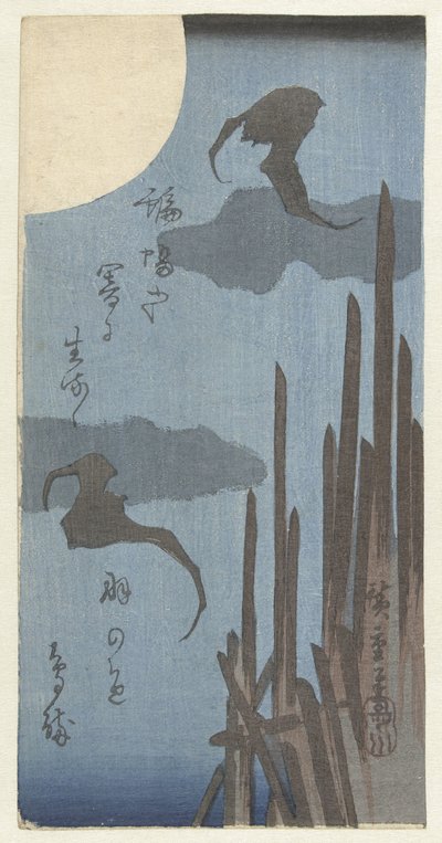 Vleermuizen en maan door Hiroshige (I) , Utagawa