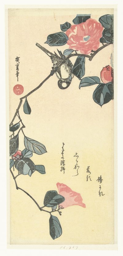 Vogel en camelia door Hiroshige (I) , Utagawa
