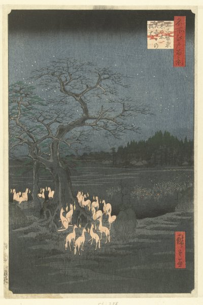 Vossenvuren op Oudejaarsavond bij de Shozoku netelboom in Oji door Hiroshige (I) , Utagawa