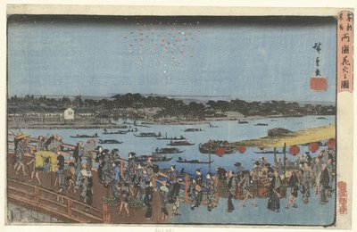 Vuurwerk bij de Ryogoku brug door Hiroshige (I) , Utagawa